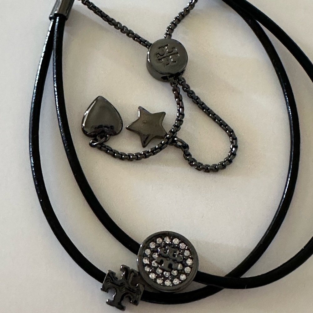 Tory Burch Black and Silver leather slider Bracelet - Picture 7 of 7